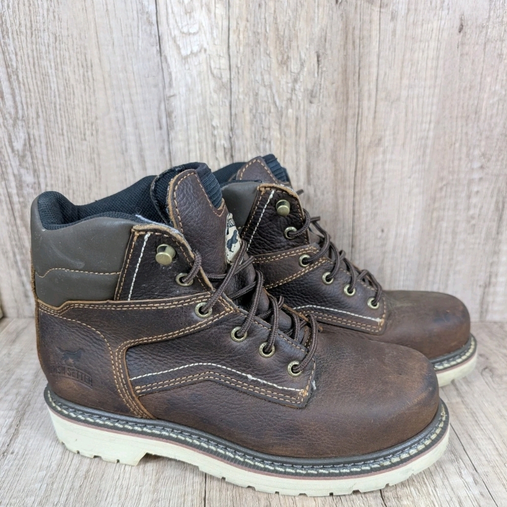 Irish Setter Brown Lace-Up Leather Work Boots with Cream Sole
